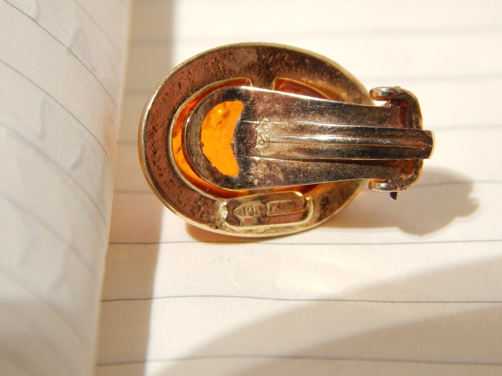 VINTAGE ORECCHINI ANNI 60 MONTATURA ARGENTO PLACCATI IN ORO E AMBRA DEL BALTICO