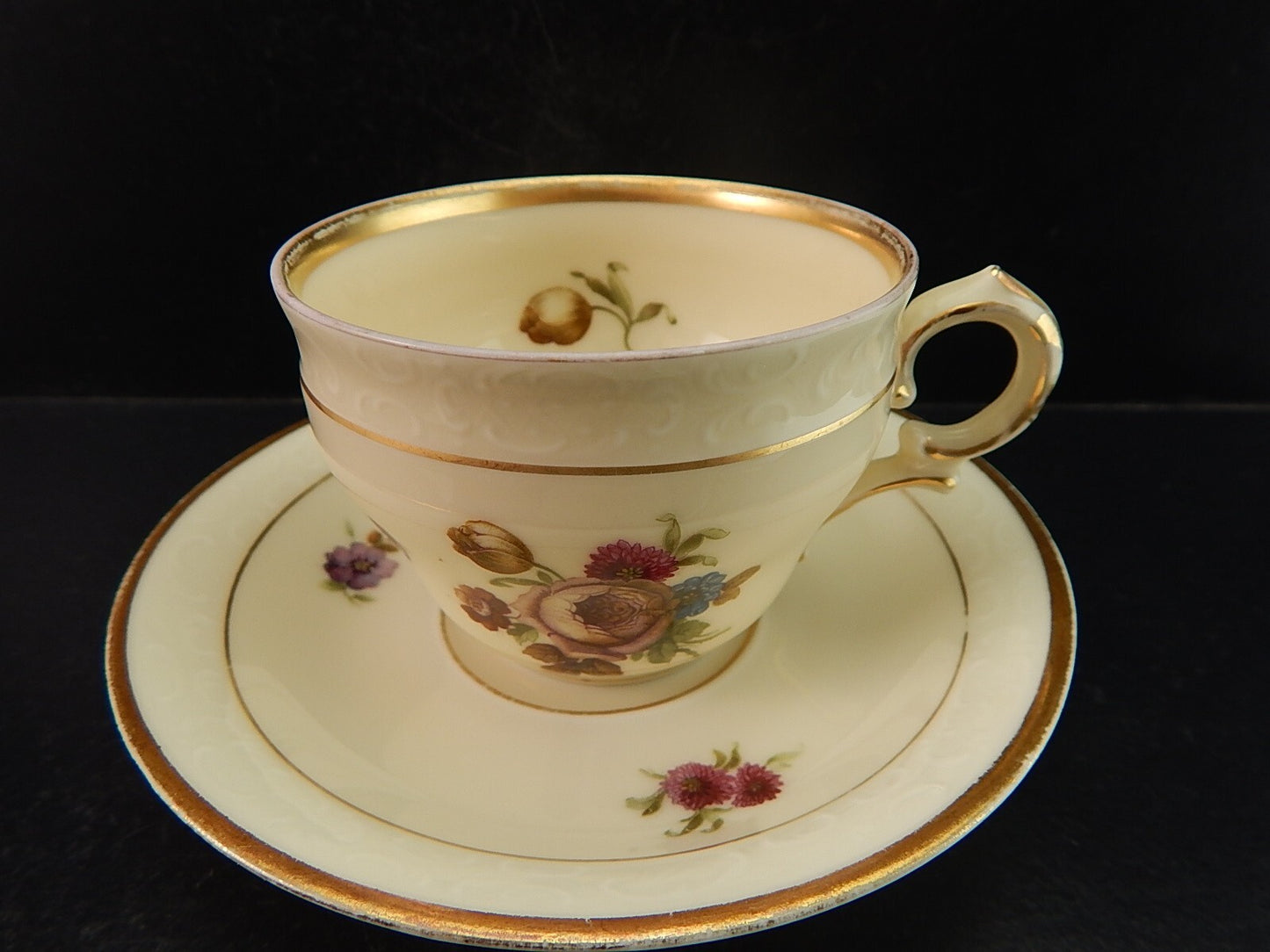 ANTICA TAZZA KPM COPENHAGEN PORCELLANA BOUQUET DI FIORI E ORO DEL 1924 #1209