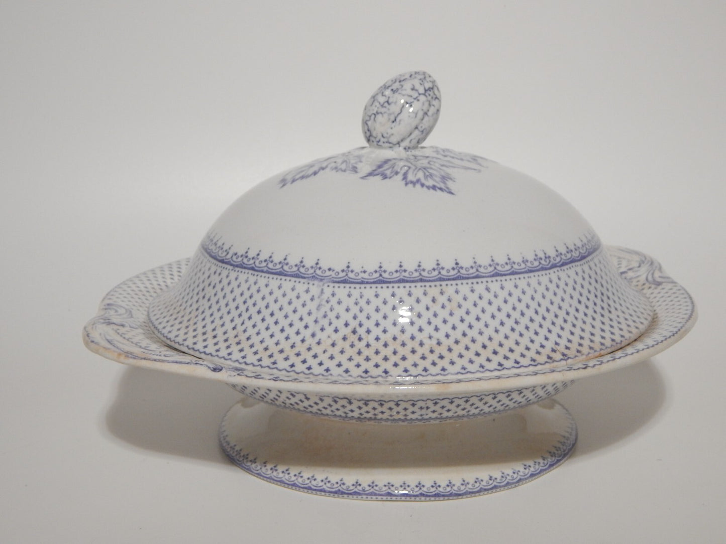 ANTICA LEGUMIERA CENTROTAVOLA CERAMICA INGLESE PRIMAVESI ERMINE BORDER VIOLA