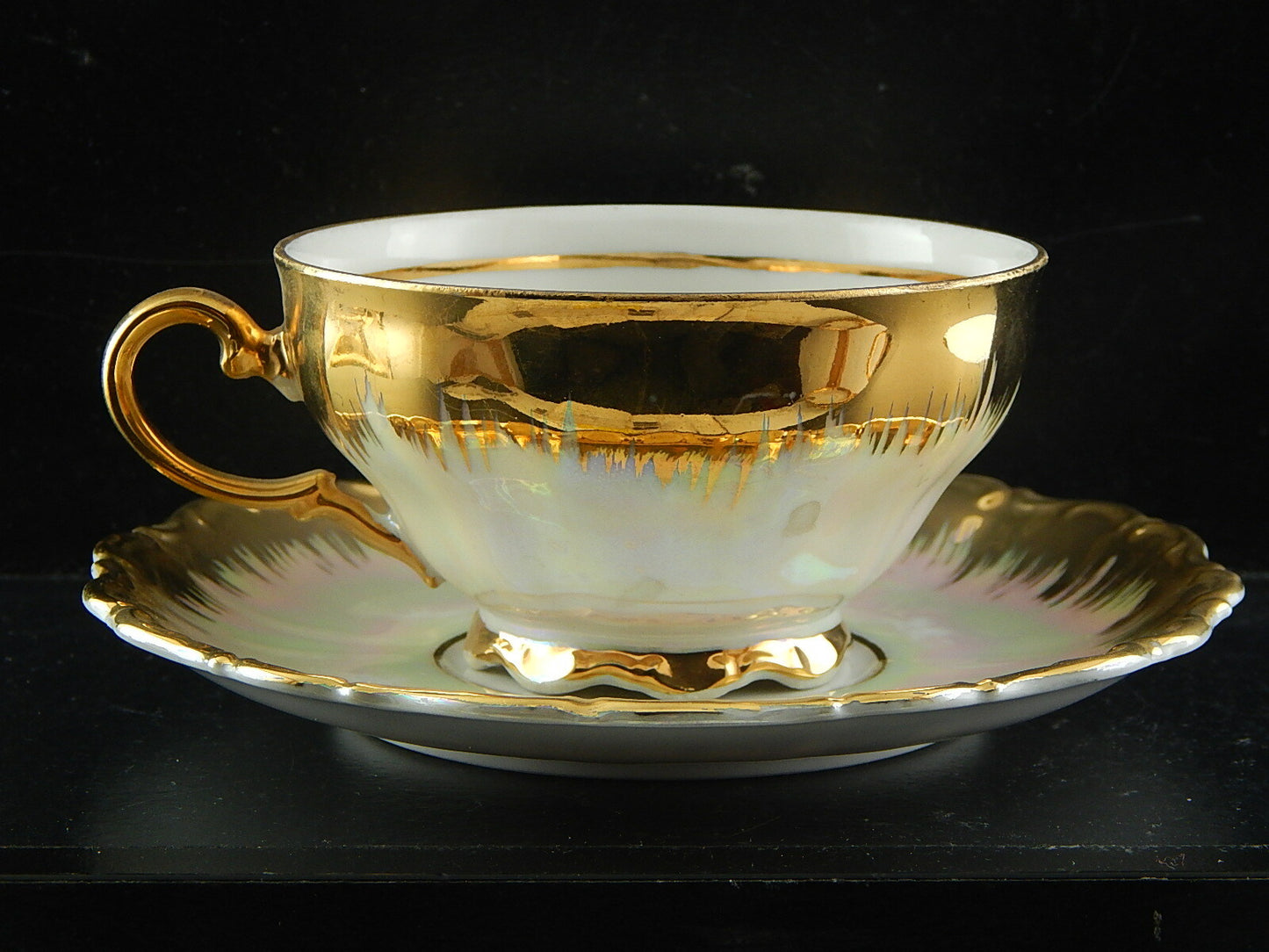 ANTICA TAZZA TE' PORCELLANA ORO BAVARIA SELTMANN THERESIA SCENA GALANTE WATTEAU