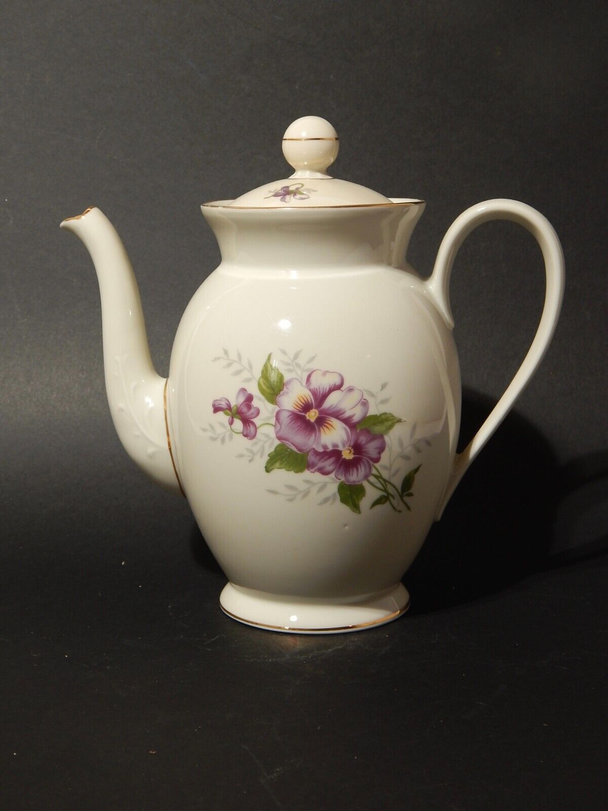 ANTICA TEIERA CAFFETTIERA PREZIOSA PORCELLANA TEDESCA DECORO VIOLE DEL PENSIERO