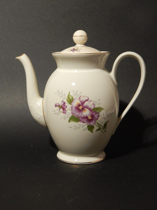 ANTICA TEIERA CAFFETTIERA PREZIOSA PORCELLANA TEDESCA DECORO VIOLE DEL PENSIERO