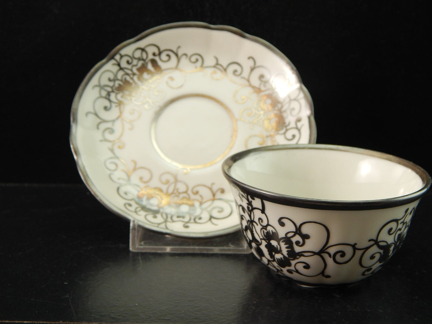 ANTICA TAZZINA CAFFE' PORCELLANA VERBANO LAVENO ART DECO DECORO ARGENTO