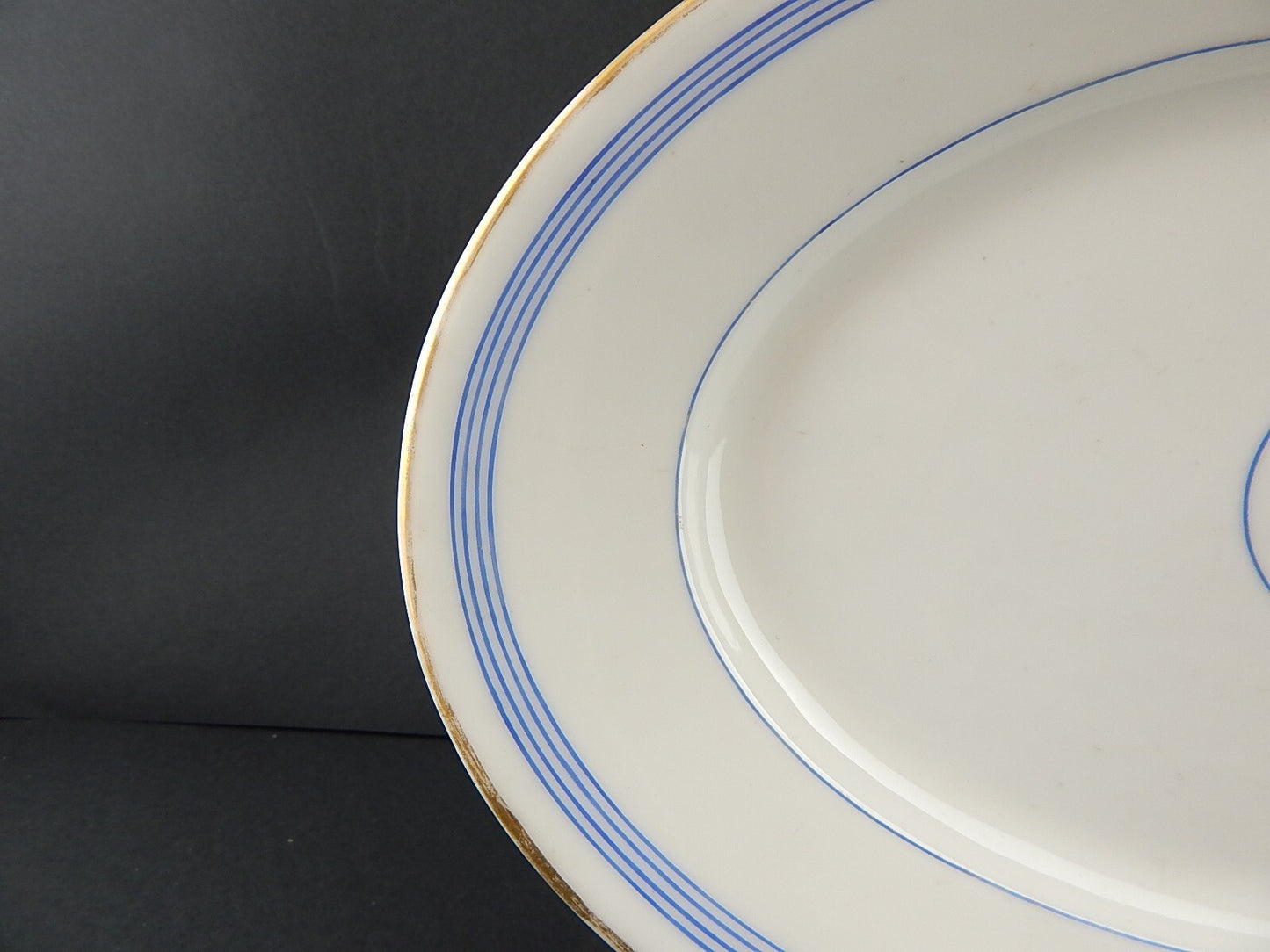 ANTICO PIATTO VASSOIO OVALE PORCELLANA PARIGI BIANCA BLU ORO NAPOLEONE III