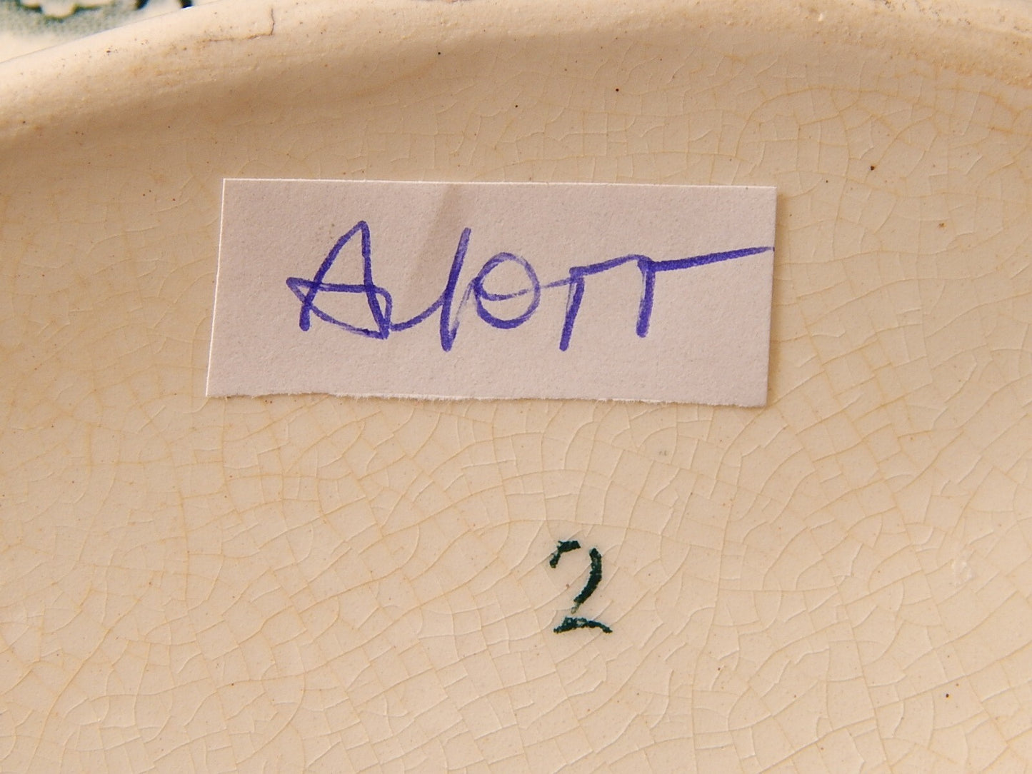 ANTICA SALSIERA INGLESE CERAMICA POTTERY VITTORIANA META' 800 DECORO IN VERDE