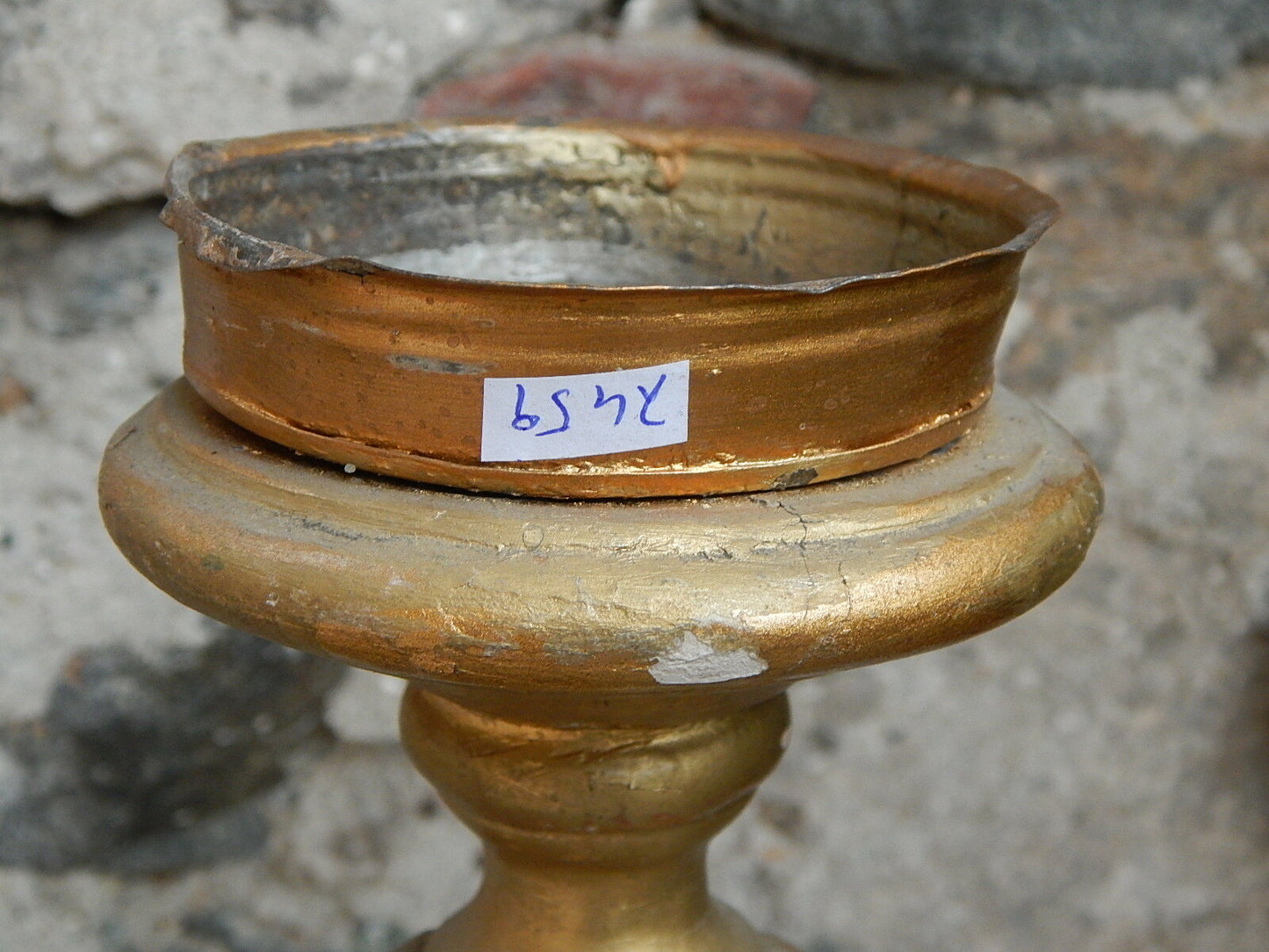 ANTICO ARTE SACRA CANDELABRO CANDELIERE TORCIERA LEGNO SCOLPITO DORATO XIX SEC.