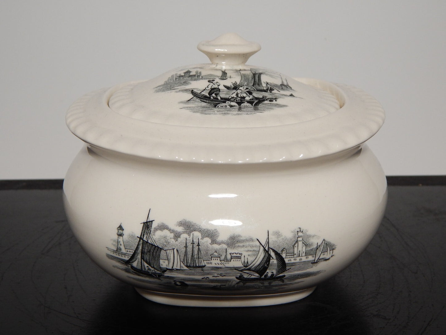 ANTICA ZUCCHERIERA INGLESE SEMI PORCELLANA COPELAND SPODE PAESAGGIO MARINO