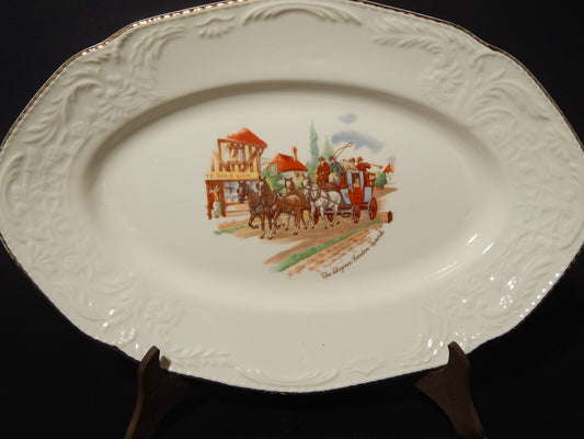 ANTICO VASSOIO OVALE CERAMICA LAVENO SINCE 1856 THE DILIGENCE LONDON IPSWICH