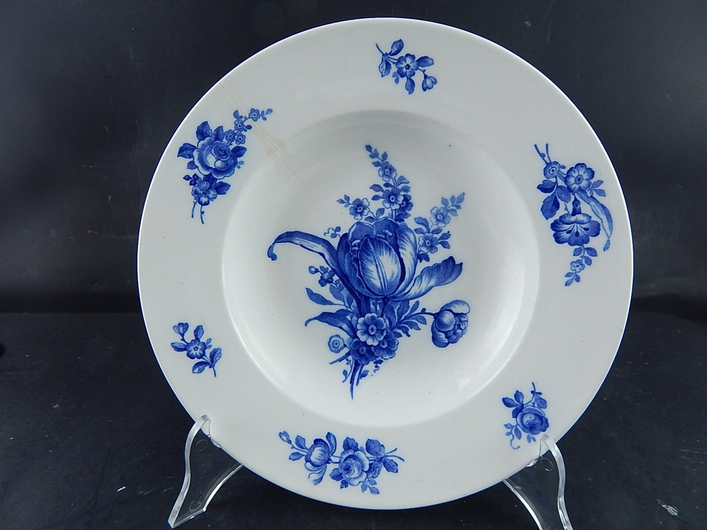 ANTICO ART DECO PIATTO FONDO VILLEROY&BOCH PORCELLANA BIANCA FIORI BLU #