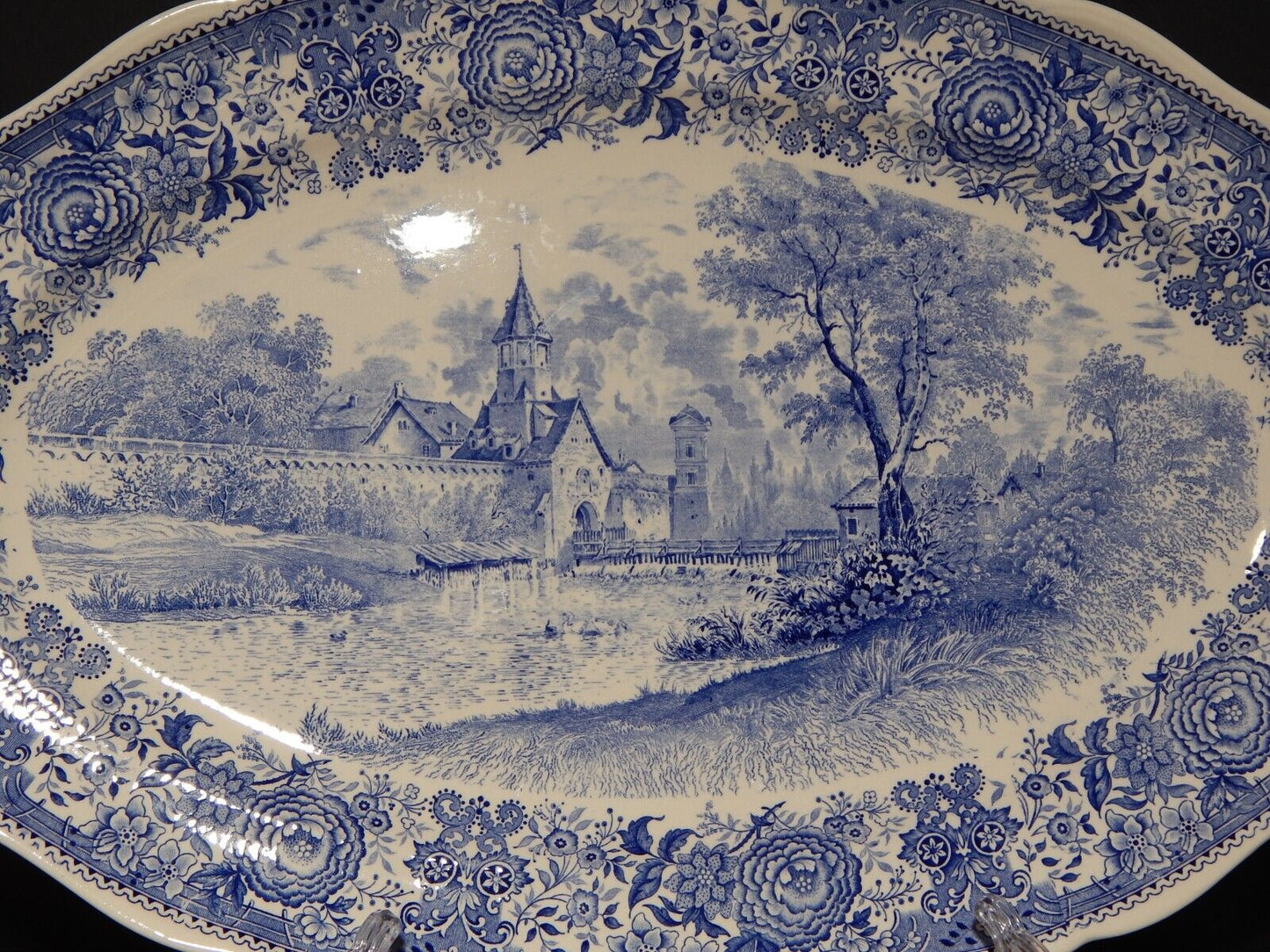 VINTAGE GRANDE VASSOIO OVALE PORCELLANA VILLEROY&BOCH METTLACH SAAR BURGENLAND