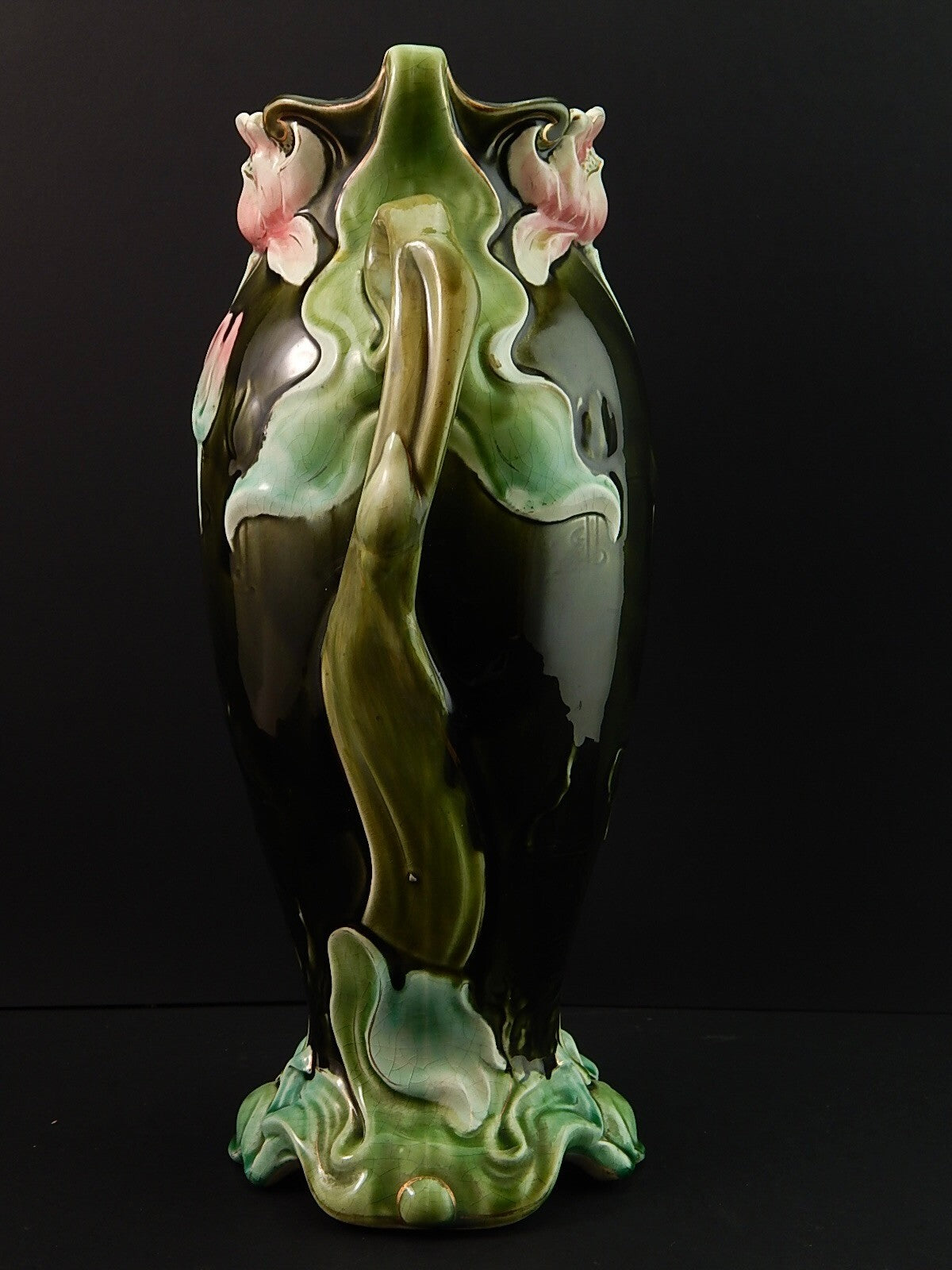 ANTICO RARO PREZIOSO ART NOUVEAU VASO BARBOTINE CERAMICA GUSTAVE DE BRUYN LILLE