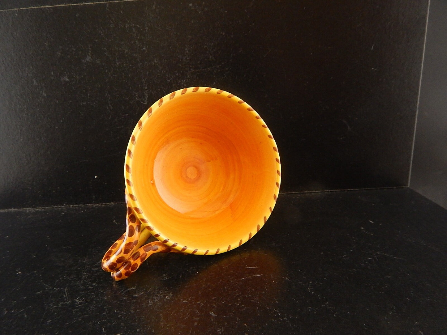 ANTICA TAZZA MAIOLICA CERAMICA POLICROMA FANTECHI ANSA A SERPE PRIMO 900 #8909