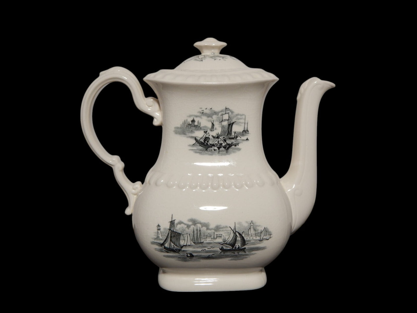 ANTICA RARA CAFFETTIERA INGLESE SEMI PORCELLANA COPELAND SPODE PAESAGGIO MARINO