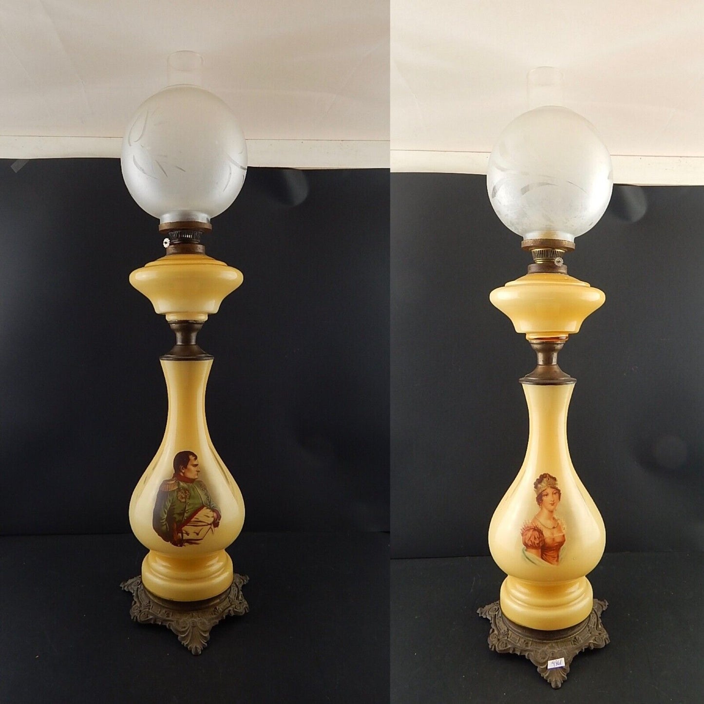 ANTICA COPPIA LAMPADE TAVOLO LUMI A PETROLIO STILE IMPERO NAPOLEONE GIUSEPPINA