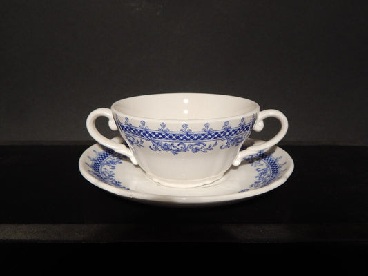 VINTAGE TAZZA BRODO CONSOMME' CERAMICA S.C.I. LAVENO DIAMONDSTONE BIANCO BLU #