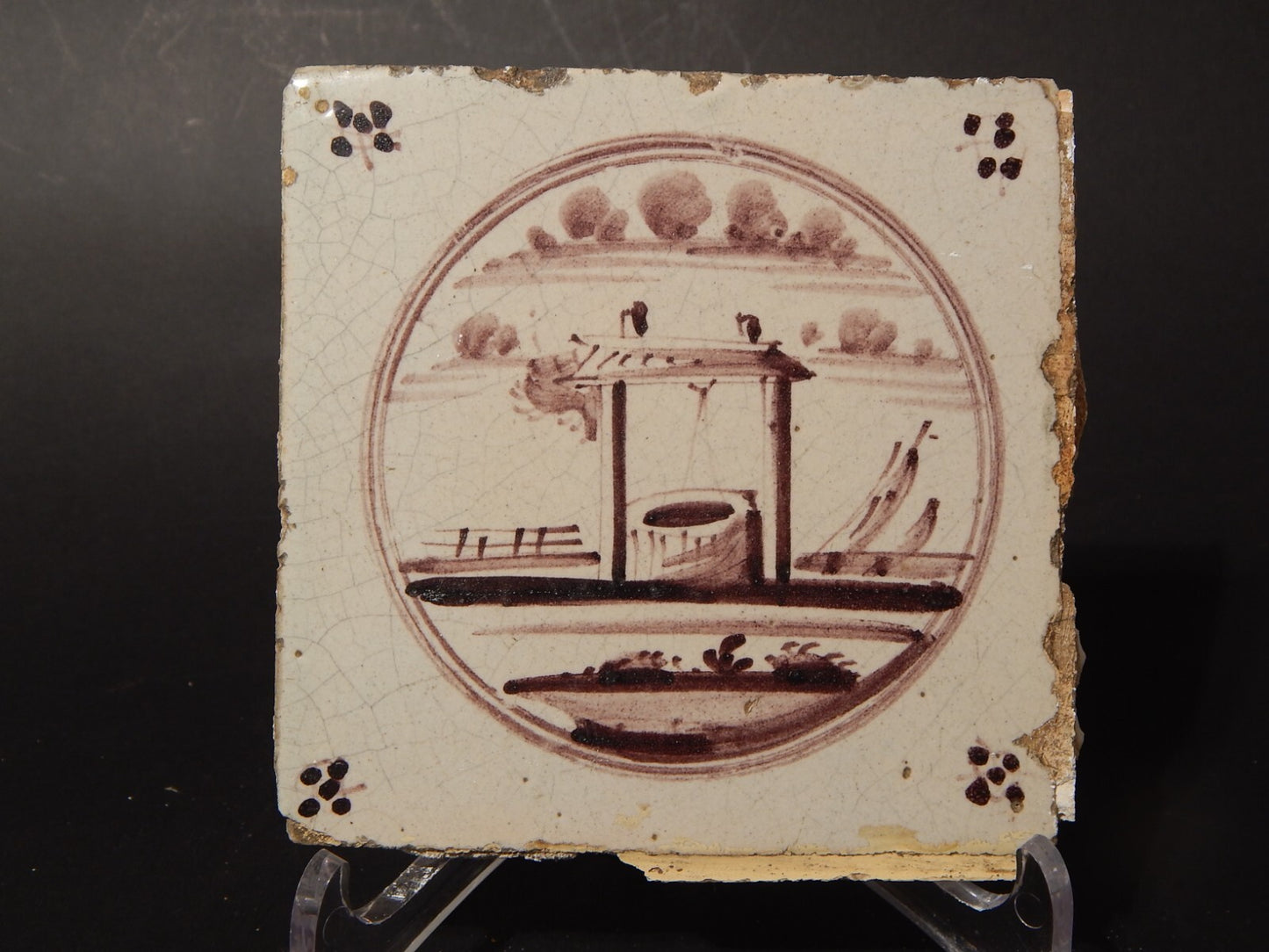 ANTICA 1700 AUTENTICA PIASTRELLA MATTONELLA CERAMICA DELFT DECORO AL MANGANESE