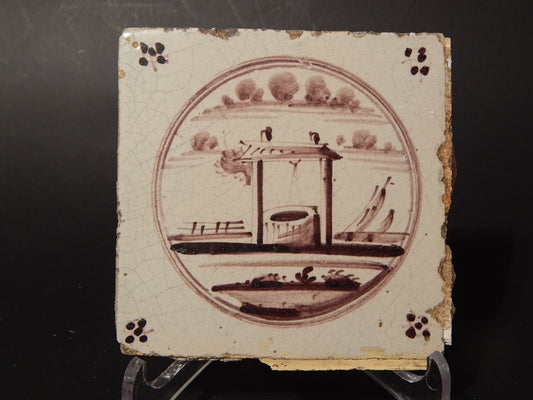 ANTICA 1700 AUTENTICA PIASTRELLA MATTONELLA CERAMICA DELFT DECORO AL MANGANESE