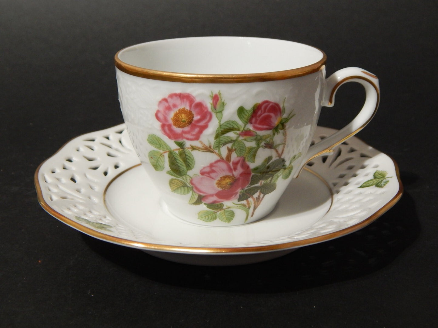 VINTAGE TAZZA PORCELLANA SCHUMANN BAVARIA PIERRE JOSEPH REDOUTE' ROSA CLASSICA #