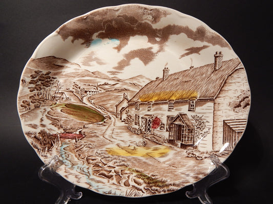 VINTAGE RARO VASSOIO OVALE FONDO CERAMICA W. H. GRINDLEY STAMPA MANO QUIET DAY #