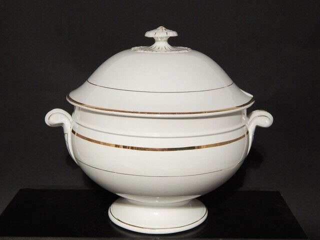 ANTICA RARA ZUPPIERA CERAMICA RICHARD MILANO FINE 800 BIANCO E ORO STILE IMPERO