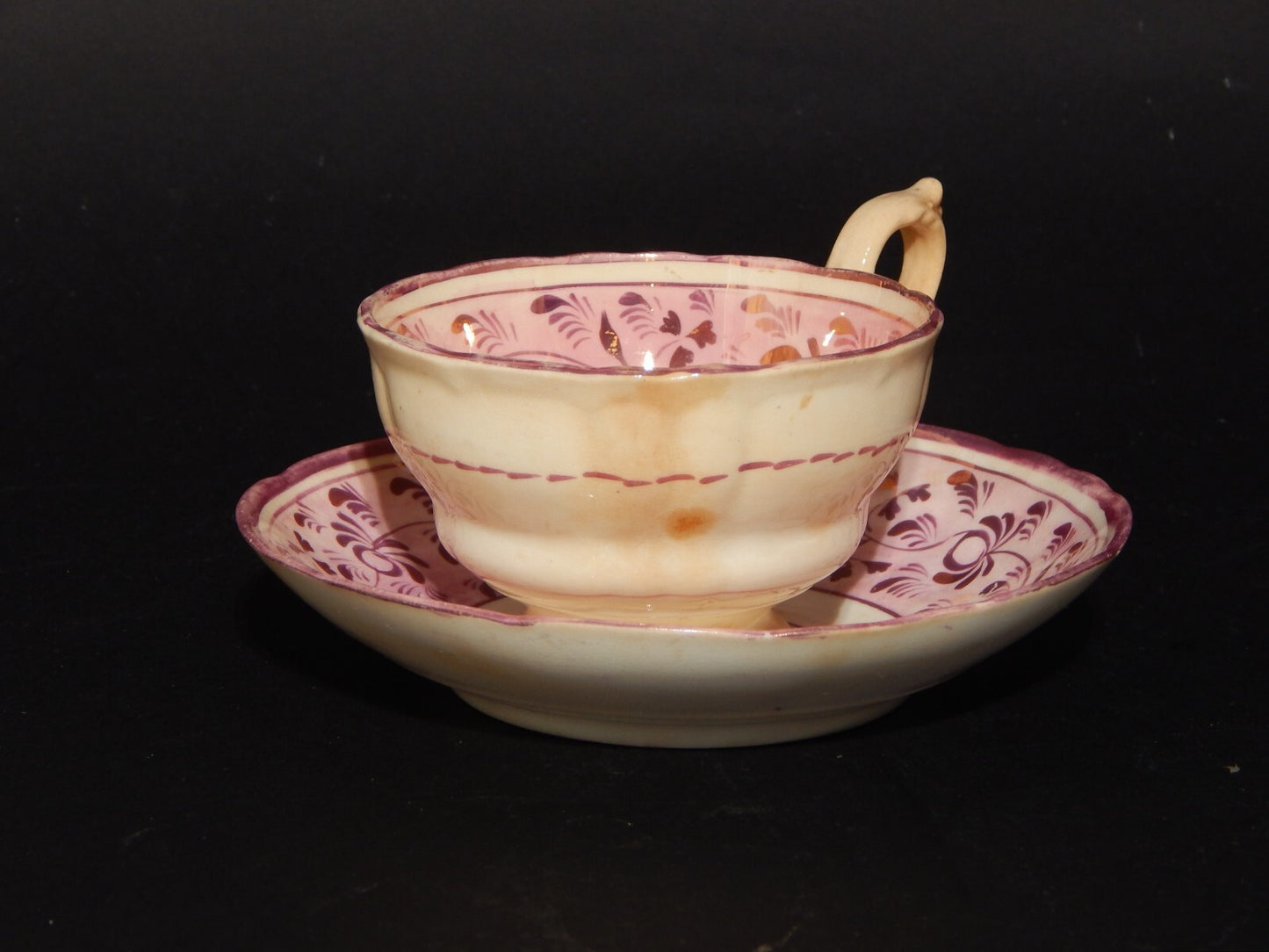 ANTICA GEORGIANA TAZZA TE' PORCELLANA LUSTRO ROSA STAFFORDSHIRE