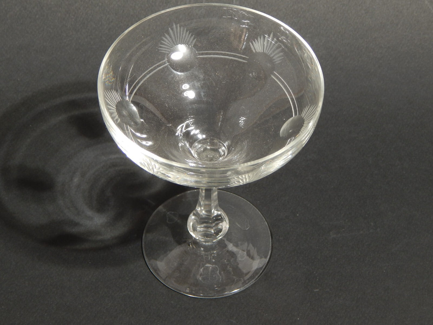 ANTICO ART DECO SET 4 CALICI COPPE CHAMPAGNE IN CRISTALLO BOEMIA INCISI E MOLATI