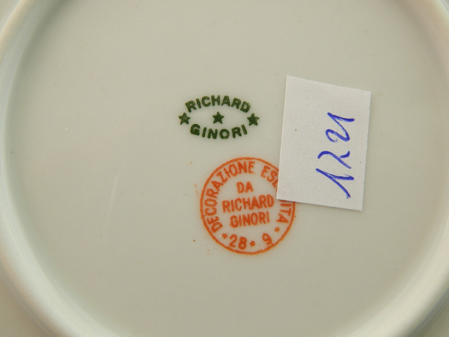 ANTICO DEL 1929 VASSOIO ROTONDO PORCELLANA RICHARD GINORI PROFILO BLU E ORO