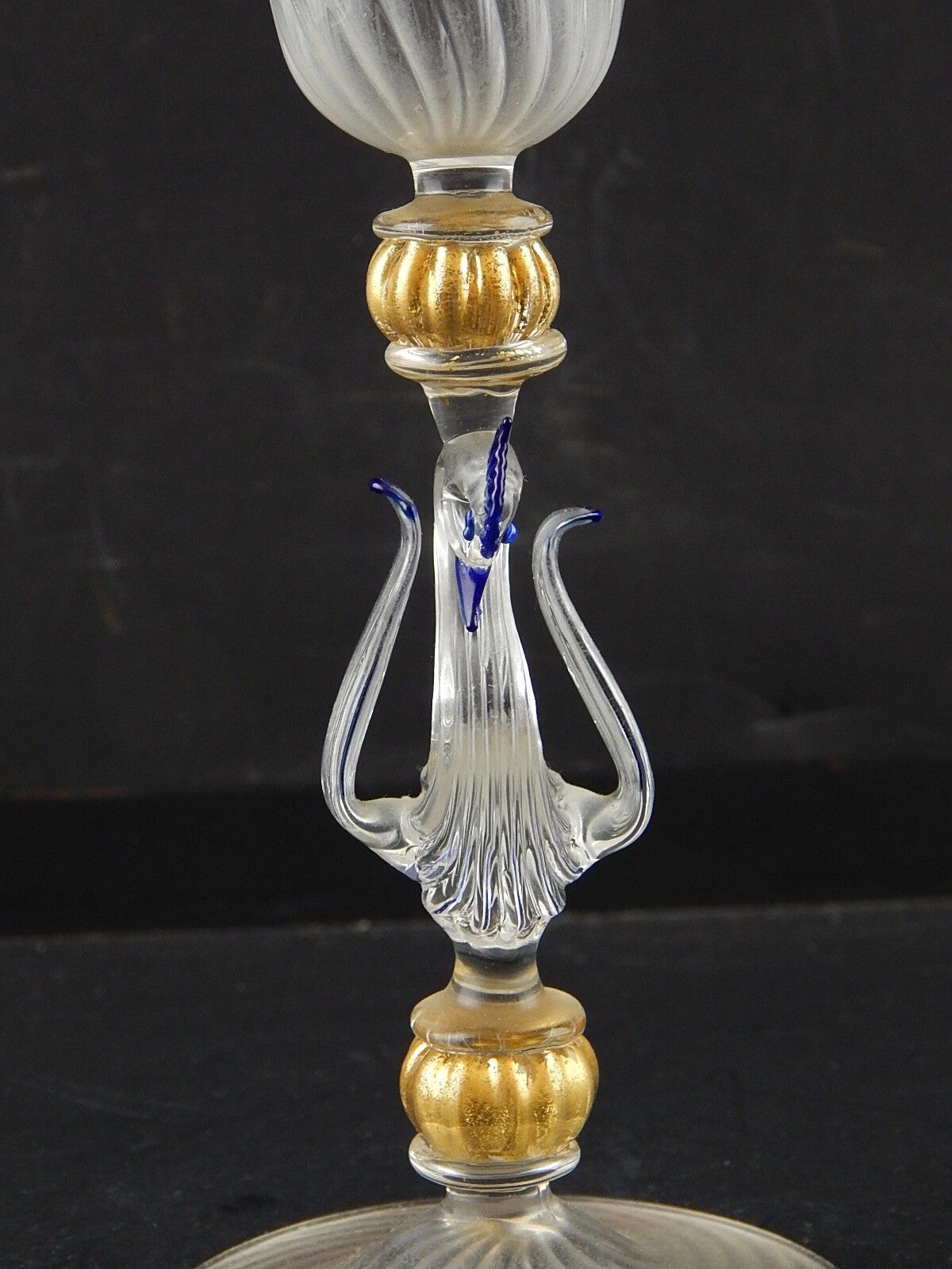 TIPETTO CALICE MURANO VETRO SOFFIATO RIGATO CIGNO FIRMATO CORTELLA & BALLARIN #