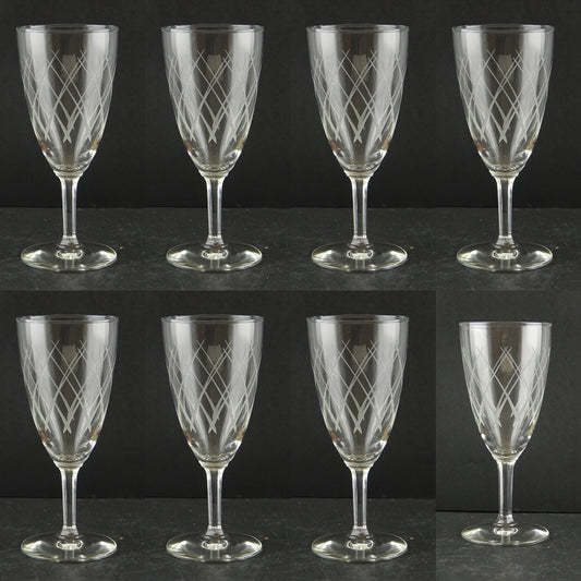 ANTICO ART DECO SERVIZIO 8 BICCHIERI CALICI CRISTALLO BOEMIA INCISI CM 17,5