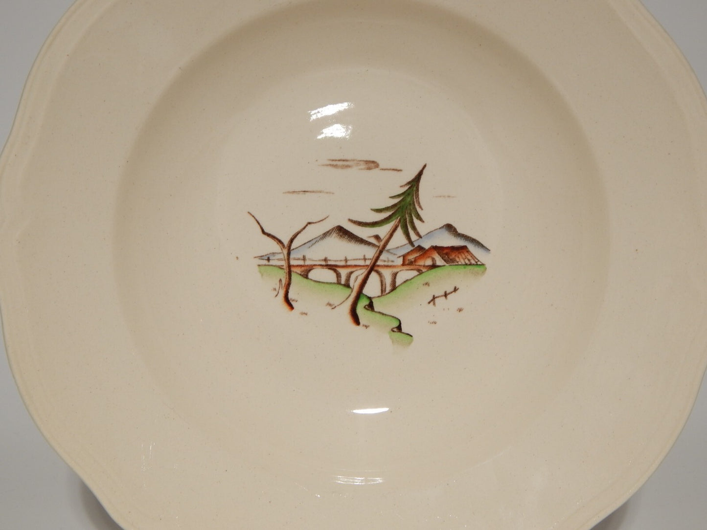 ANTICO PIATTO FONDO CERAMICA S.C.I. LAVENO ANDLOVIZ PAESAGGIO DIPINTO A MANO