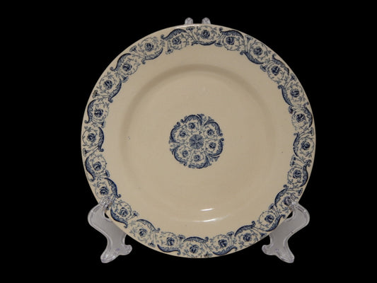 ANTICA FINE 1800 ALZATA FRUTTIERA CENTROTAVOLA CERAMICA GIEN DECORO BLU BIARRITZ