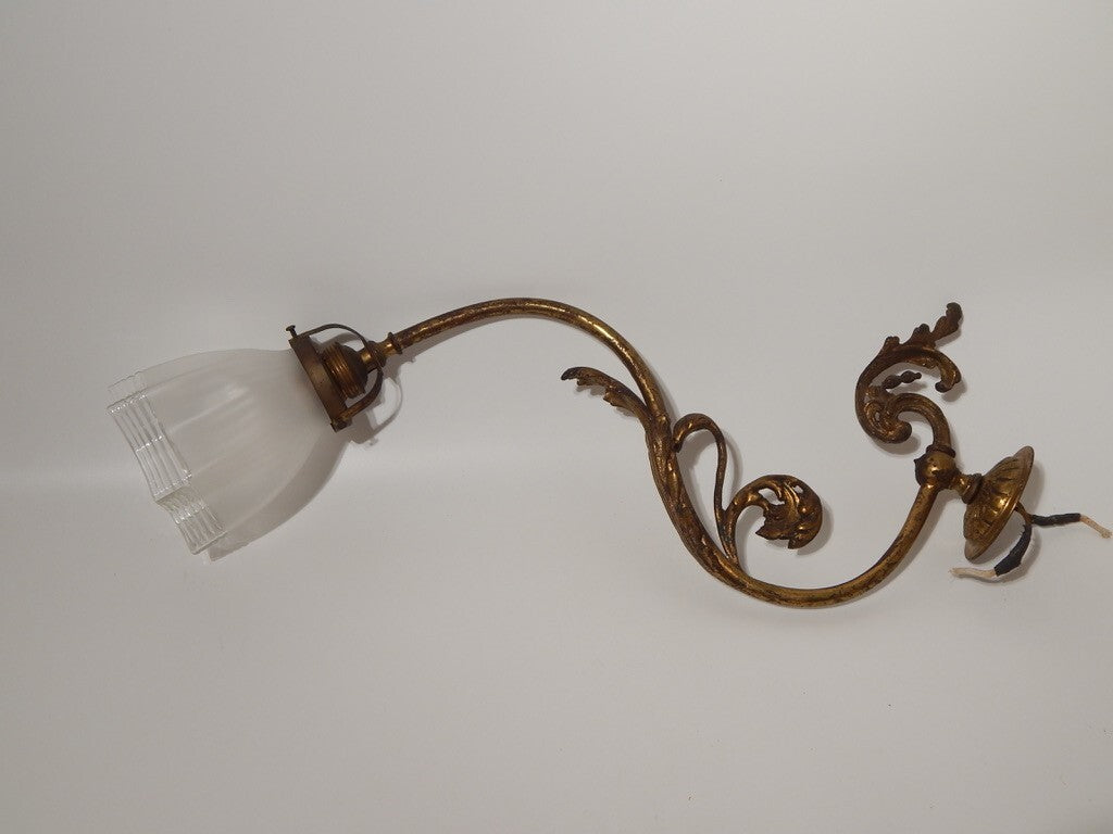 ANTICA ELEGANTE LIBERTY APPLIQUE LAMPADA PARETE OTTONE TULIP IN VETRO SATINATO