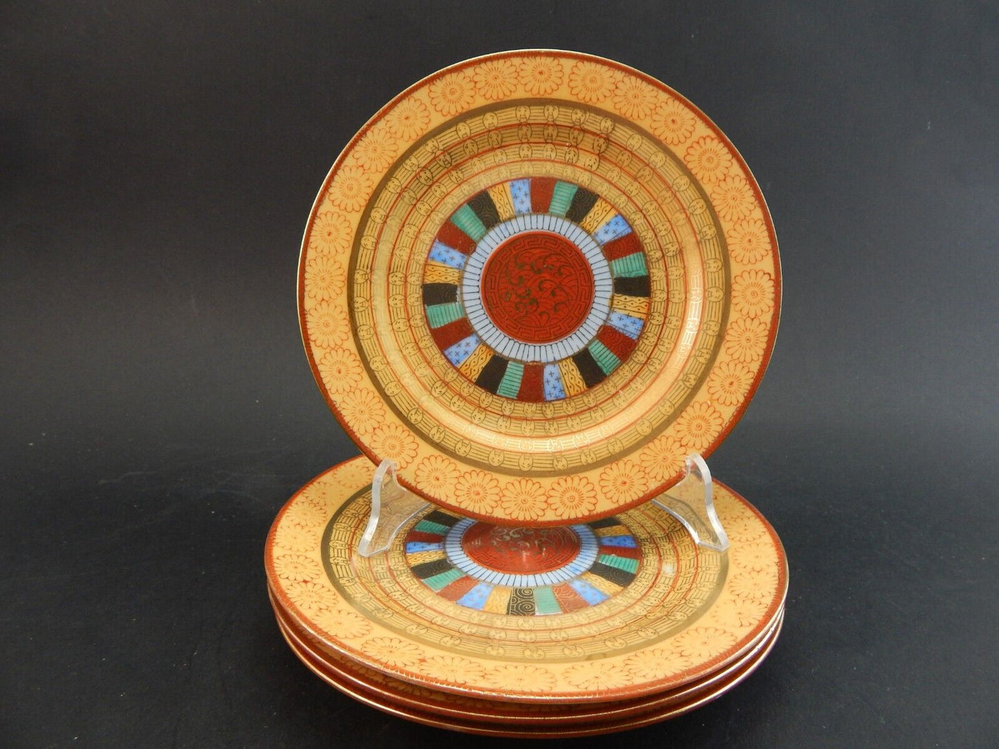 VINTAGE SET 4 PIATTI DOLCE PORCELLANA GIAPPONE KUTANI THOUSAND FACES