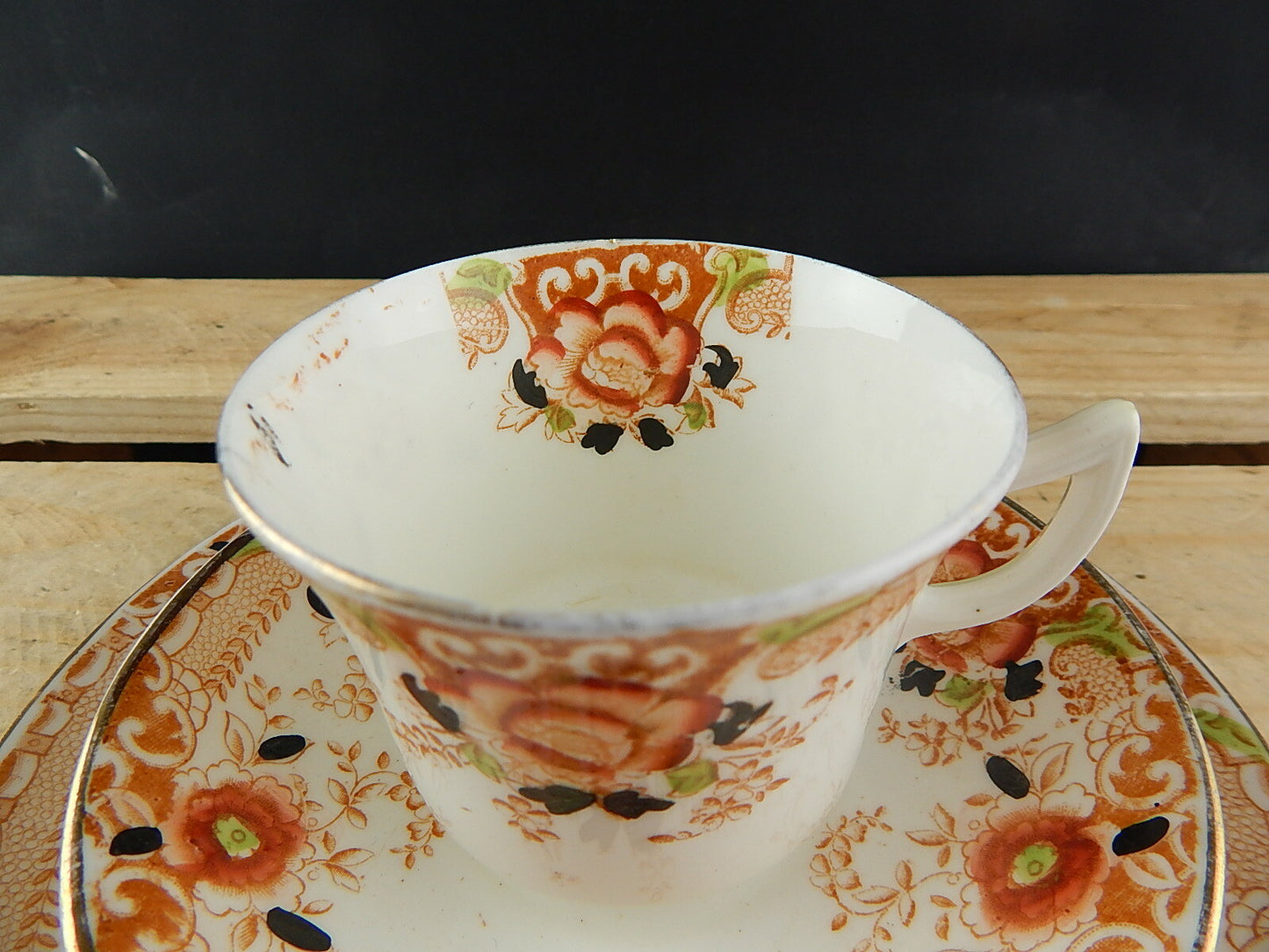 ANTICO PREZIOSO TRIO TAZZA TÈ 2 PIATTI PORCELLANA INGLESE EPOCA VITTORIANA #5917