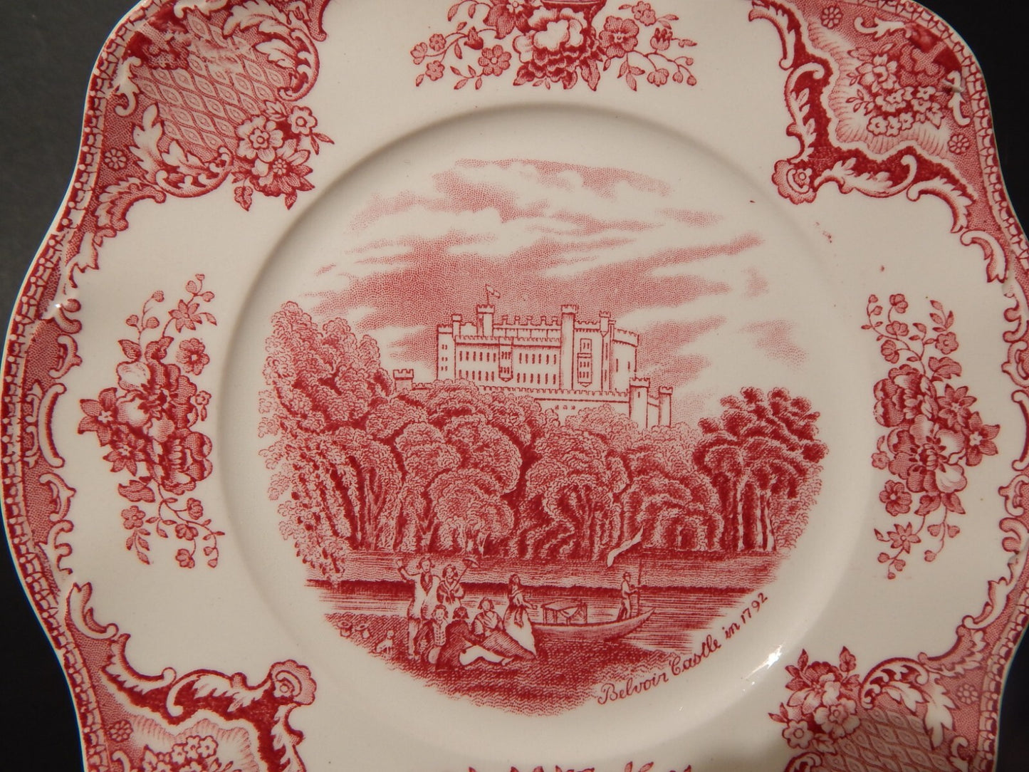 VINTAGE JOHNSON BROS OLD BRITAIN CASTLE PIATTO QUADRATO SEMI PORCELLANA ROSSO