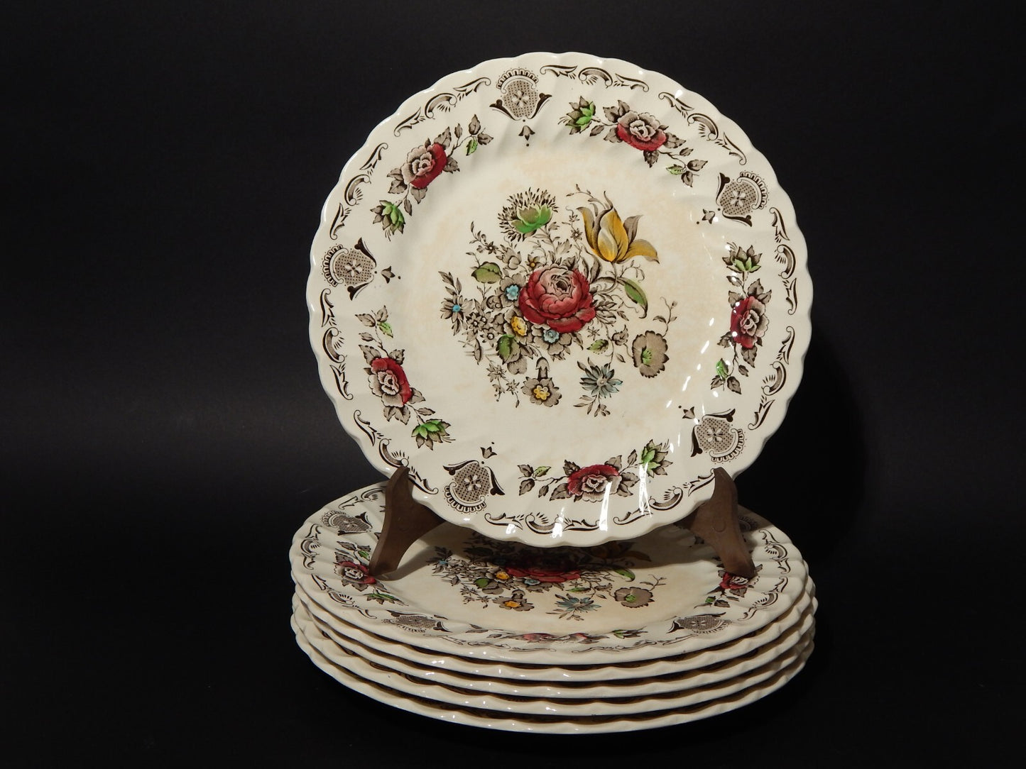ANTICO SERVIZIO 6 PIATTI INGLESI CERAMICA MYOTTS STAFFORDSHIRE ENGLAND BOUQUET