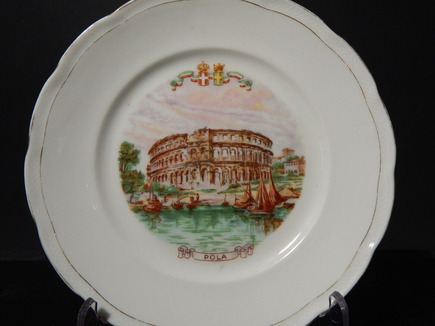 ANTICO PIATTO PORCELLANA GINORI CITTA' REDENTE POLA 1919 STEMMA REGNO ITALIA