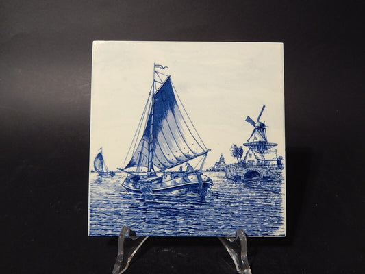 VINTAGE AUTENTICA PIASTRELLA MATTONELLA PORCELLANA DI DELFTS BLAUW BIANCO BLU ##