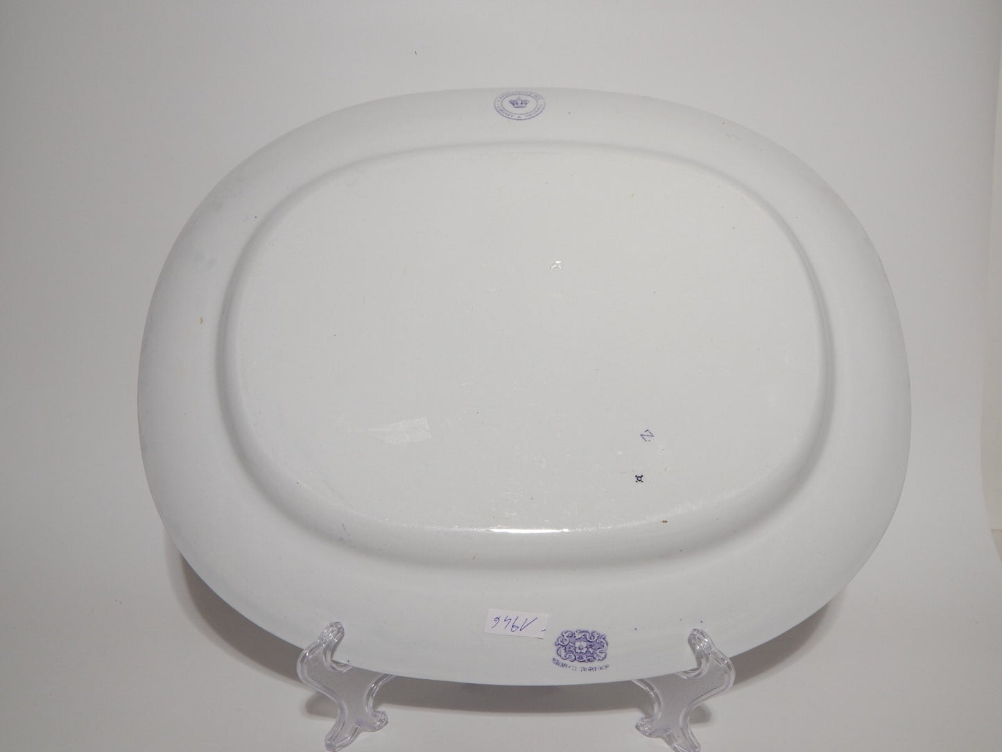 ANTICO GRANDE VASSOIO CERAMICA STAFFORDSHIRE PRIMAVESI 1860 ERMINE BORDER VIOLA