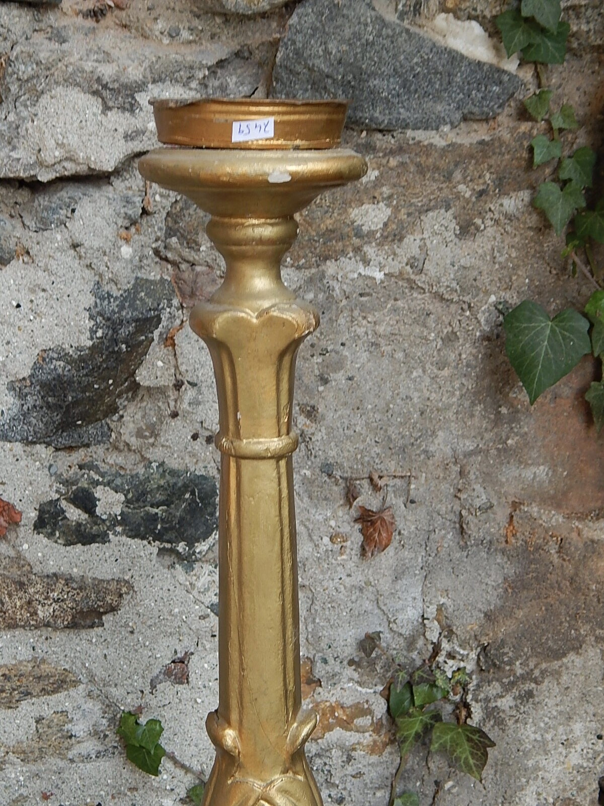 ANTICO ARTE SACRA CANDELABRO CANDELIERE TORCIERA LEGNO SCOLPITO DORATO XIX SEC.