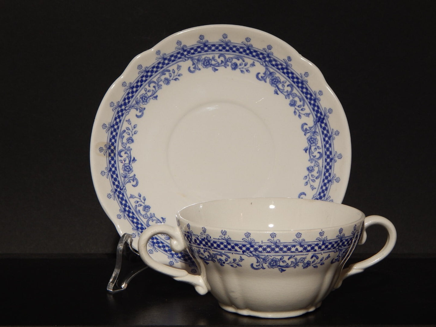 VINTAGE TAZZA BRODO CONSOMME' CERAMICA S.C.I. LAVENO DIAMONDSTONE BIANCO BLU