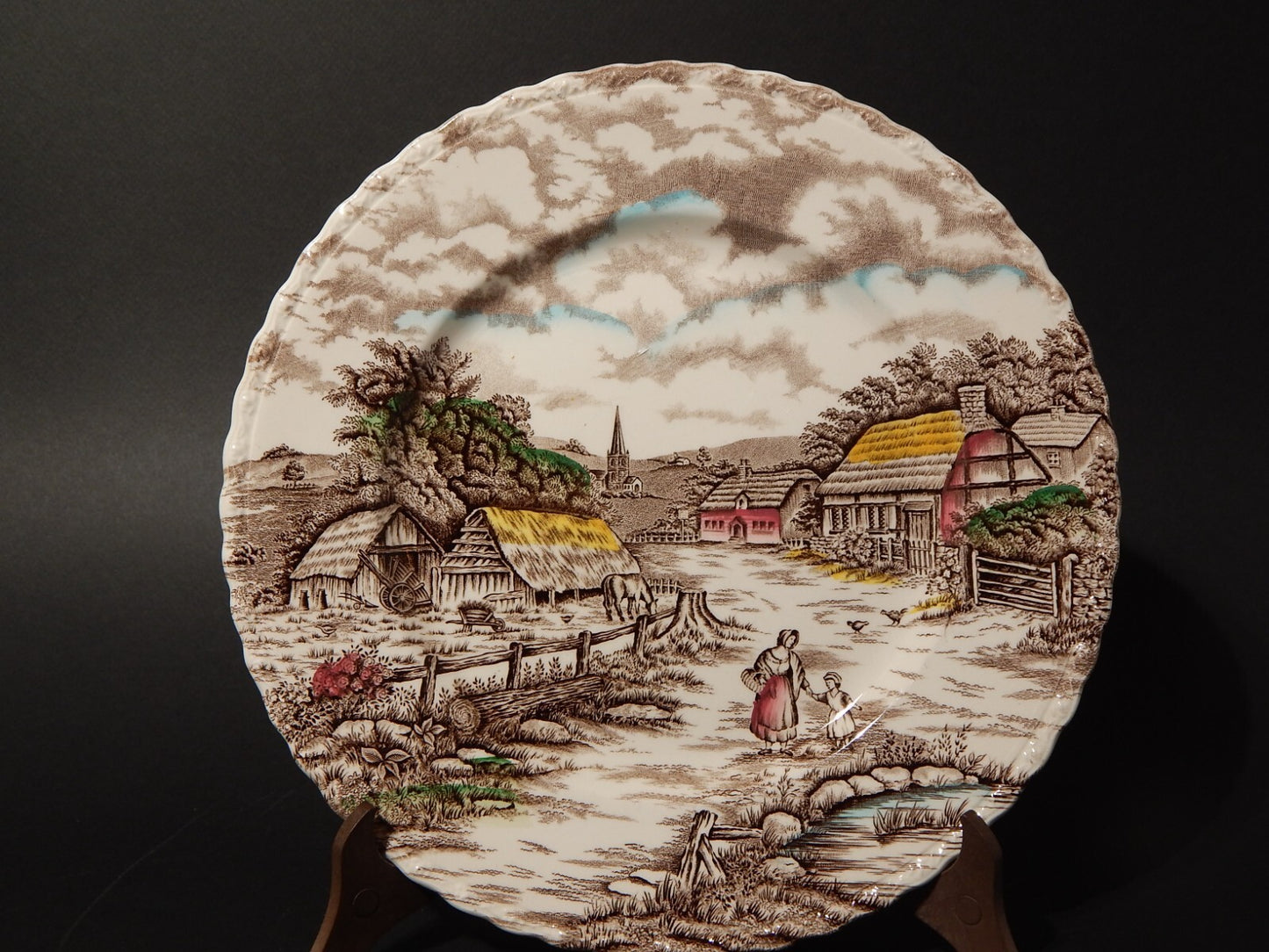 ANTICO SERVIZIO PIATTI CERAMICA INGLESE MYOTT DISEGNO RURAL SCENE STAMPA A MANO