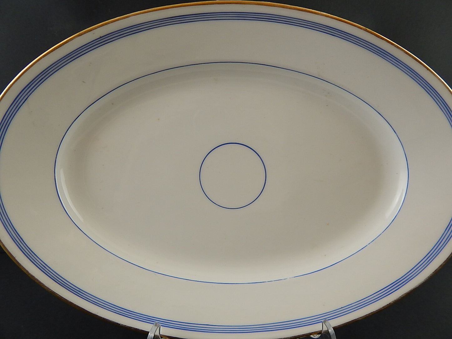 ANTICO PIATTO VASSOIO OVALE PORCELLANA PARIGI BIANCA BLU ORO NAPOLEONE III #A494