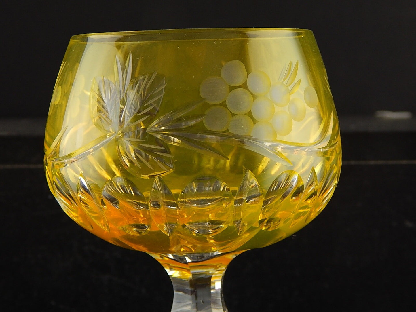 PREZIOSO VINTAGE BICCHIERE CALICE CRISTALLO BOEMIA MOLATO GIALLO ORO