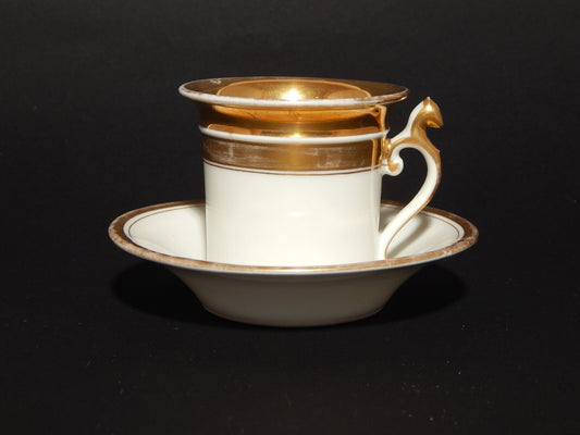 ANTICA PREZIOSA TAZZA PORCELLANA BIANCA E ORO IMPERO GINORI DOCCIA META' 800