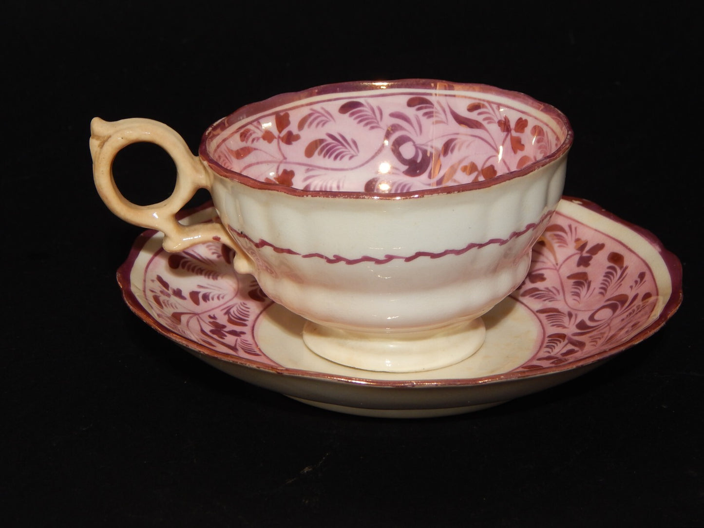 ANTICA GEORGIANA TAZZA TE' PORCELLANA LUSTRO ROSA STAFFORDSHIRE X245