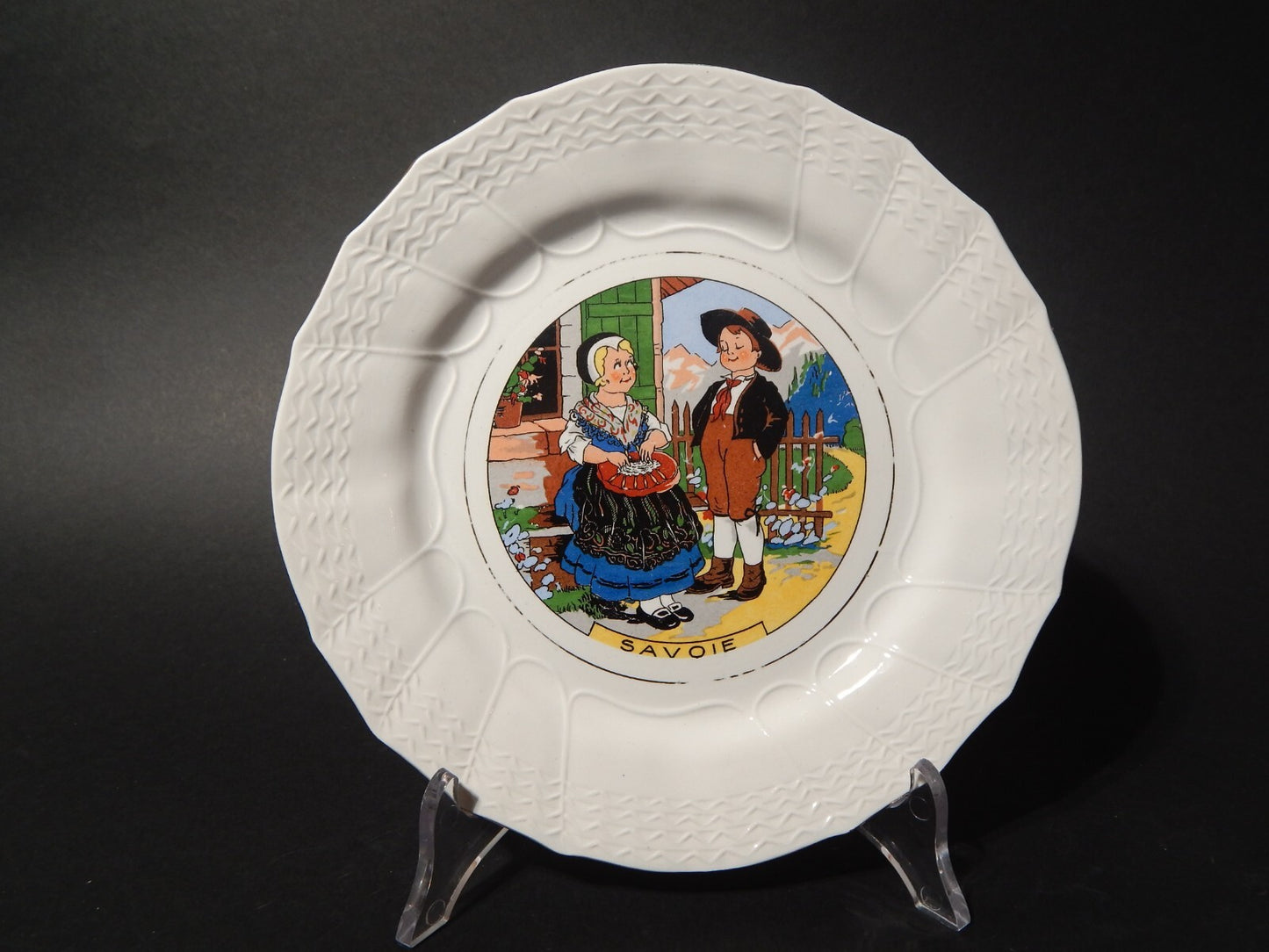 ANTICO PIATTO DECORATIVO CERAMICA SARREGUEMINES SAVOIE PRIMA META' 900