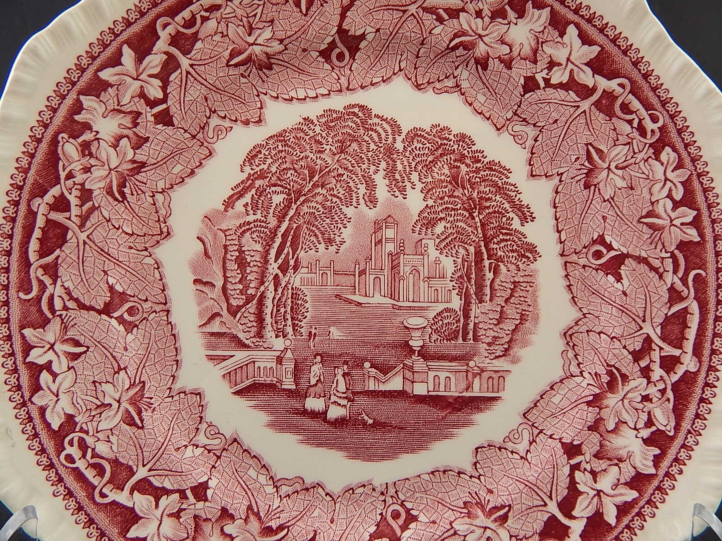 ANTICO PIATTO CERAMICA INGLESE MASON’S DECORO VISTA BIANCO ROSSO CM 23