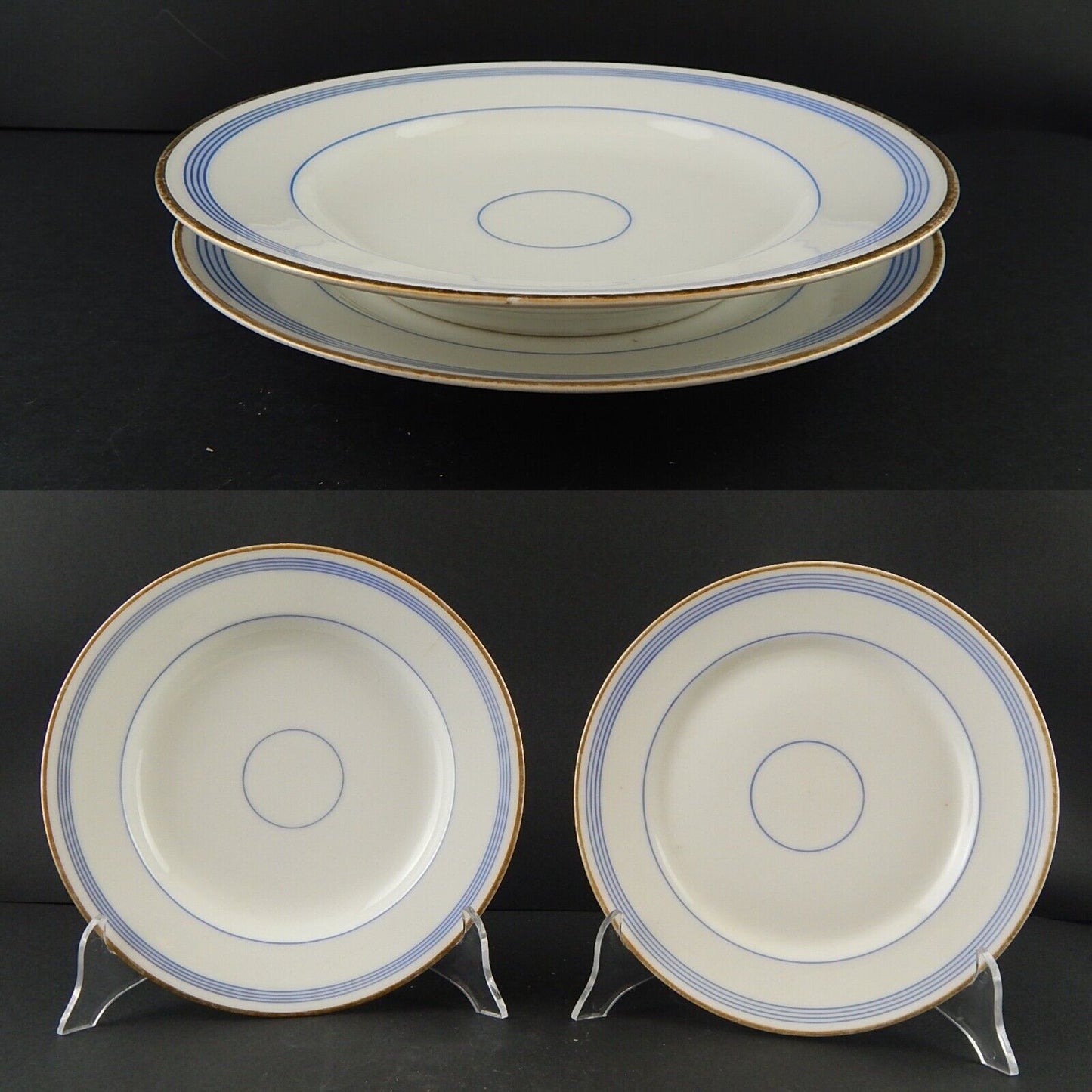 ANTICO RARO SERVIZIO 10 PIATTI PORCELLANA PARIGI BIANCA BLU ORO NAPOLEONE III