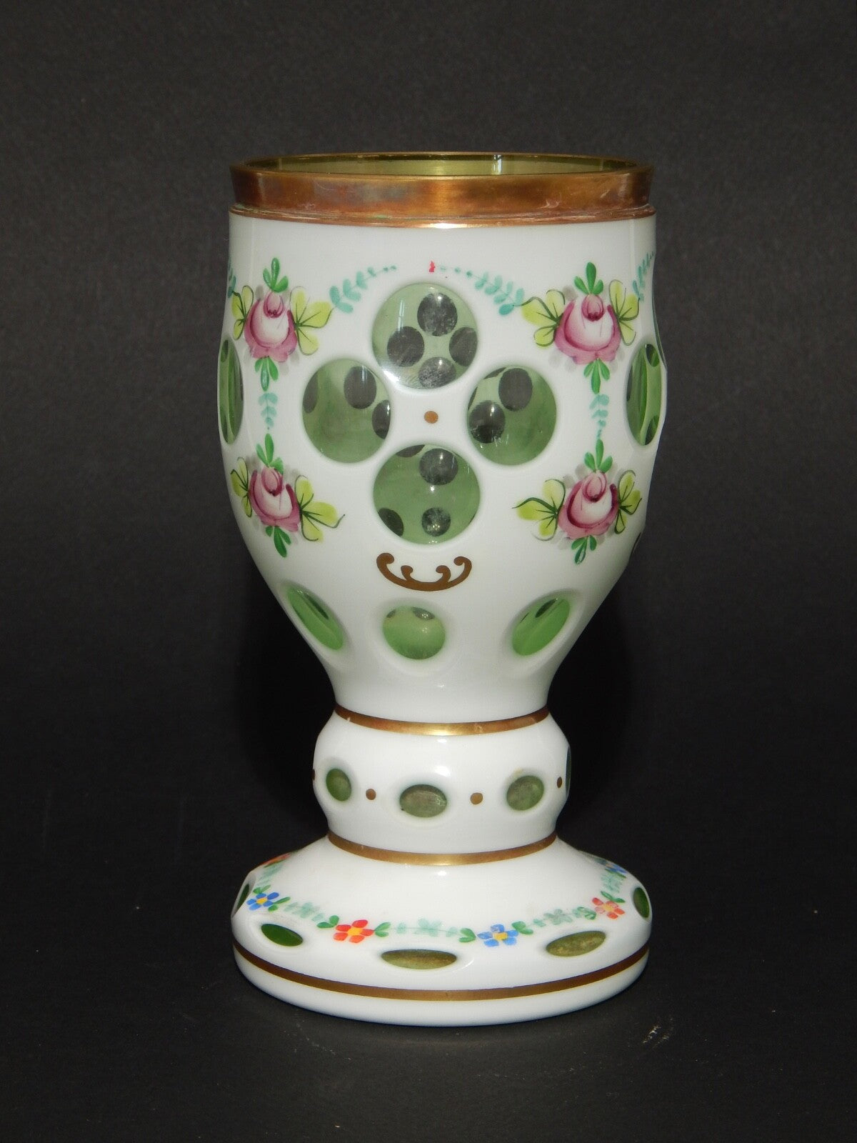 ANTICO PREZIOSO BICCHIERE BOCCALE CRISTALLO BOEMIA BIEDERMEIER INCAMICIATO